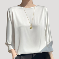 Lysandra | Damen Rundhals Langarm Bluse in Weiß