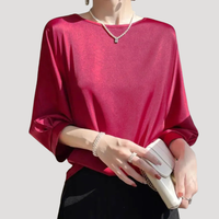 Lysandra | Damen Rundhals Langarm Bluse in Weinrot