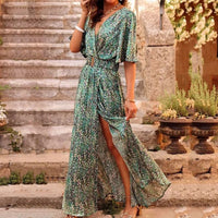 Lysistrata | Damen Wickelkleid Maxikleid V-Ausschnitt in Grün