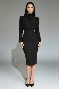 Lysithea | Damen Rollkragen Langarm Maxikleid in Schwarz
