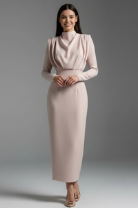 Lysithea | Damen Rollkragen Langarm Maxikleid in Aprikose