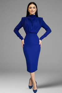 Lysithea | Damen Rollkragen Langarm Maxikleid in Dunkel Blau