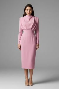 Lysithea | Damen Rollkragen Langarm Maxikleid in Rosa