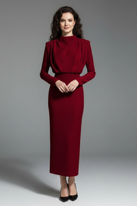 Lysithea | Damen Rollkragen Langarm Maxikleid in Weinrot