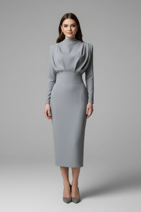 Lysithea | Damen Rollkragen Langarm Maxikleid in Grau