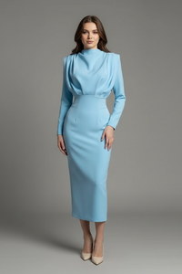 Lysithea | Damen Rollkragen Langarm Maxikleid in Hellblau