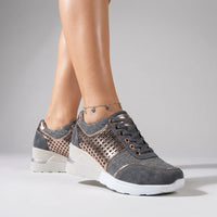 Vera | Damen Komfort Sneaker Keilabsatz Mesh Atmungsaktiv Modern in Grau