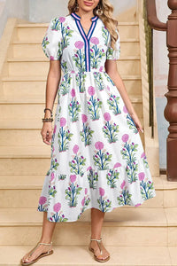 Tessa | Boho Midi-Kleid mit Volant und Puffärmeln in Weiß