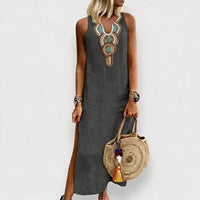 Damen Ärmelloses Maxikleid mit Seitenschlitz in Grau