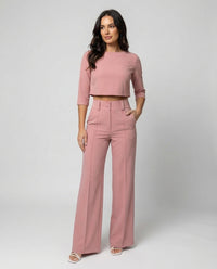 Maiken | Damen Zweiteiler Crop Top Weite Hose Set in Rosa