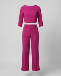 Maiken | Damen Zweiteiler Crop Top Weite Hose Set in Dunkelrosa