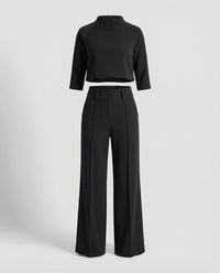 Maiken | Damen Zweiteiler Crop Top Weite Hose Set in Schwarz