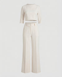 Maiken | Damen Zweiteiler Crop Top Weite Hose Set in Weiß