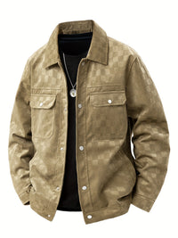 Drake | Herren Velour-Jacke Karomuster Snap-Button Herbst in Khaki