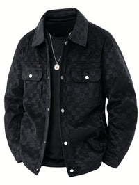 Drake | Herren Velour-Jacke Karomuster Snap-Button Herbst in Schwarz