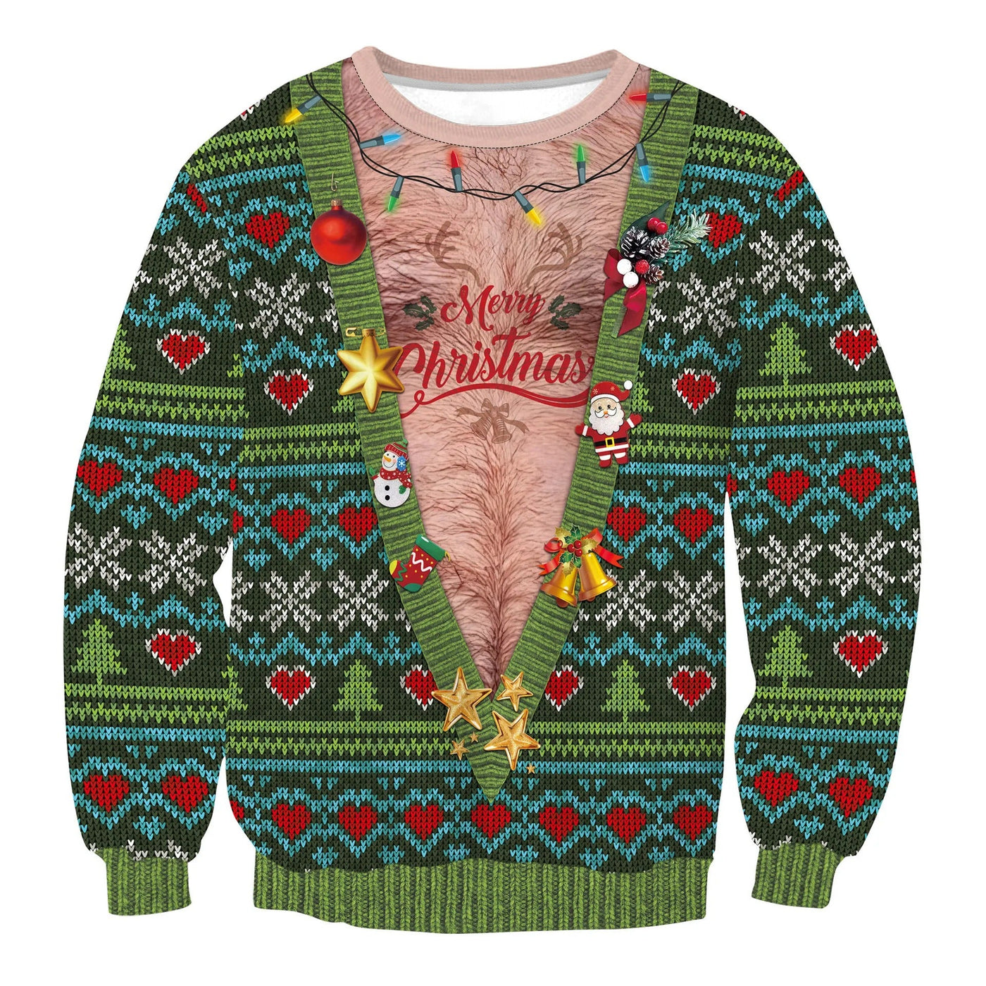 Inge - Warmer Strickpullover mit Rundhalsausschnitt und 3D-Weihnachtsmotiven für Männer und Frauen