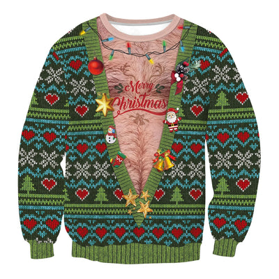 Inge - Warmer Strickpullover mit Rundhalsausschnitt und 3D-Weihnachtsmotiven für Männer und Frauen