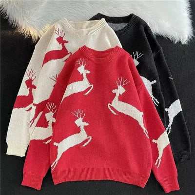 Ulla - Warmer Strickpullover mit Weihnachtshirsch-Print für Frauen