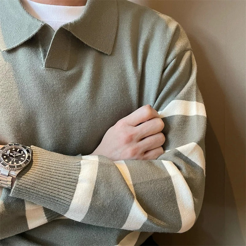 Rudi - Gestreifter Strickpullover mit Polokragen für Männer