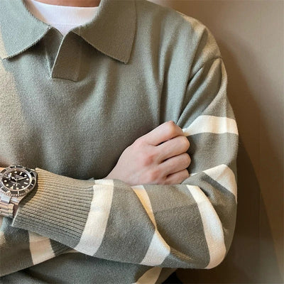 Rudi - Gestreifter Strickpullover mit Polokragen für Männer