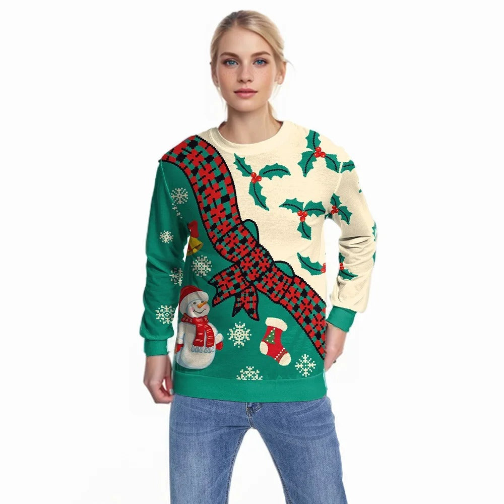 Inge - Warmer Strickpullover mit Rundhalsausschnitt und 3D-Weihnachtsmotiven für Männer und Frauen