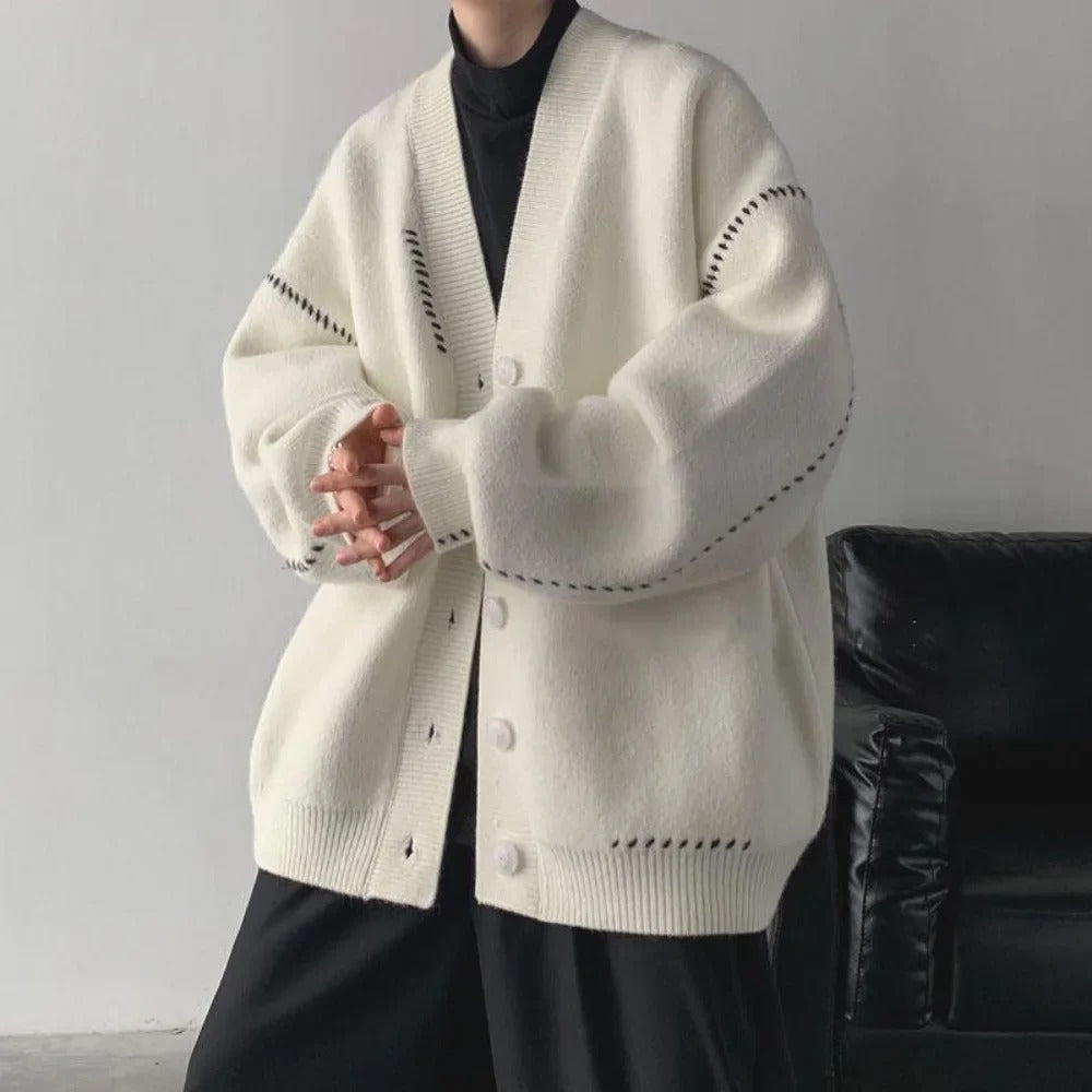 Paulo - Übergroße Strickjacke mit Knöpfen und V-Ausschnitt für Männer