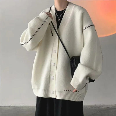 Paulo - Übergroße Strickjacke mit Knöpfen und V-Ausschnitt für Männer