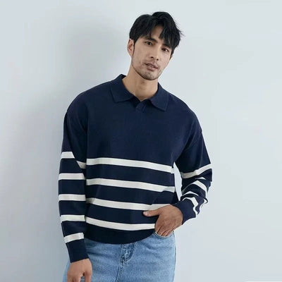 Rudi - Gestreifter Strickpullover mit Polokragen für Männer