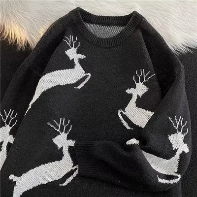 Ulla - Warmer Strickpullover mit Weihnachtshirsch-Print für Frauen
