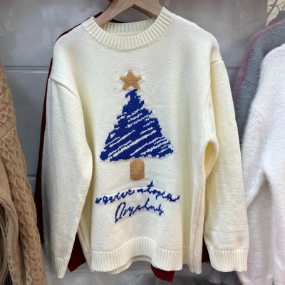 Vannis - Übergroßer Strickpullover mit Weihnachtsbaumaufdruck für Frauen