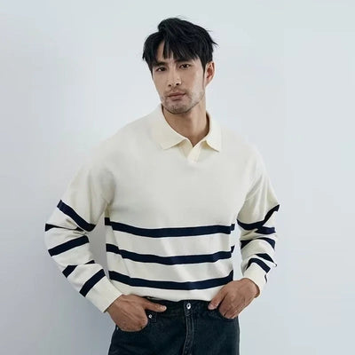 Rudi - Gestreifter Strickpullover mit Polokragen für Männer