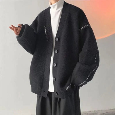 Paulo - Übergroße Strickjacke mit Knöpfen und V-Ausschnitt für Männer