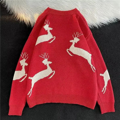 Ulla - Warmer Strickpullover mit Weihnachtshirsch-Print für Frauen