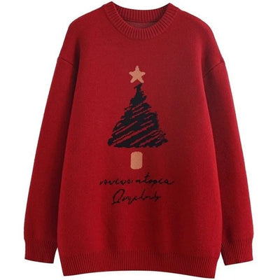 Vannis - Übergroßer Strickpullover mit Weihnachtsbaumaufdruck für Frauen