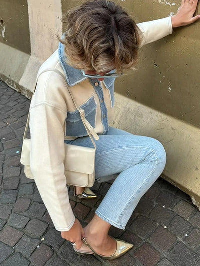 Frauen Mantel Denim Patchwork Jacke