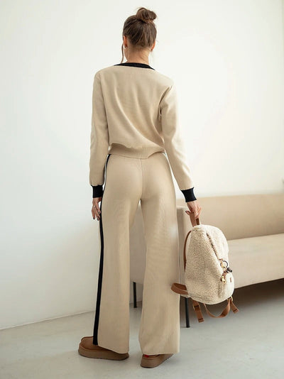 Blumenstrick-Langarm-Pullover und Hosen-Kombi-Set