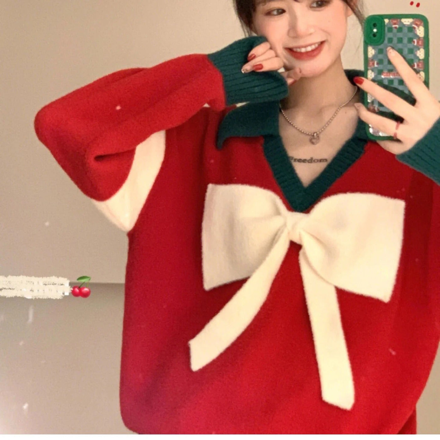 Christel - Warmer Strickpullover mit V-Ausschnitt und Schleife für Frauen