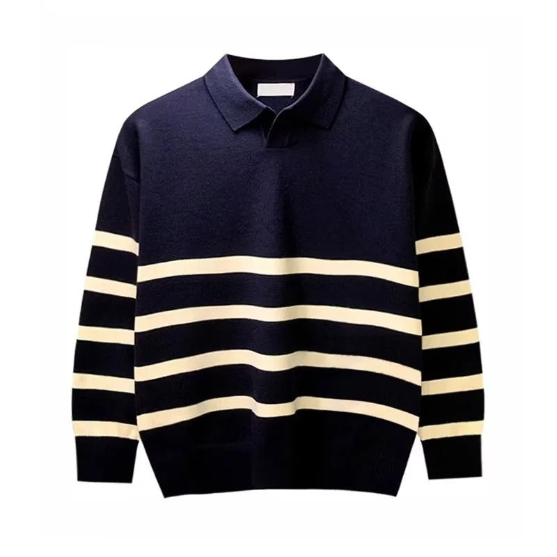 Rudi - Gestreifter Strickpullover mit Polokragen für Männer