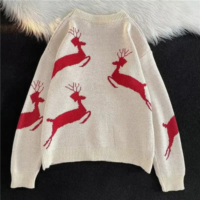 Ulla - Warmer Strickpullover mit Weihnachtshirsch-Print für Frauen