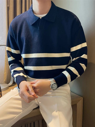 Rudi - Gestreifter Strickpullover mit Polokragen für Männer