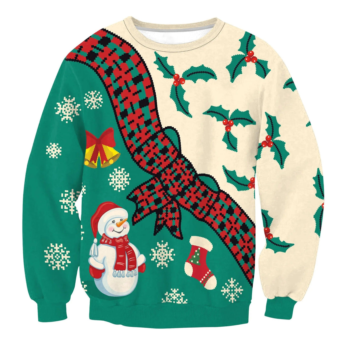 Inge - Warmer Strickpullover mit Rundhalsausschnitt und 3D-Weihnachtsmotiven für Männer und Frauen