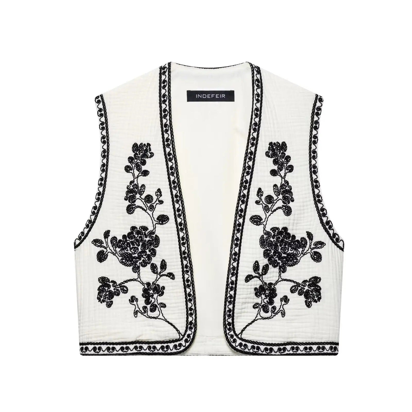 Retro Cropped Cardigan Weste mit Kontraststickerei