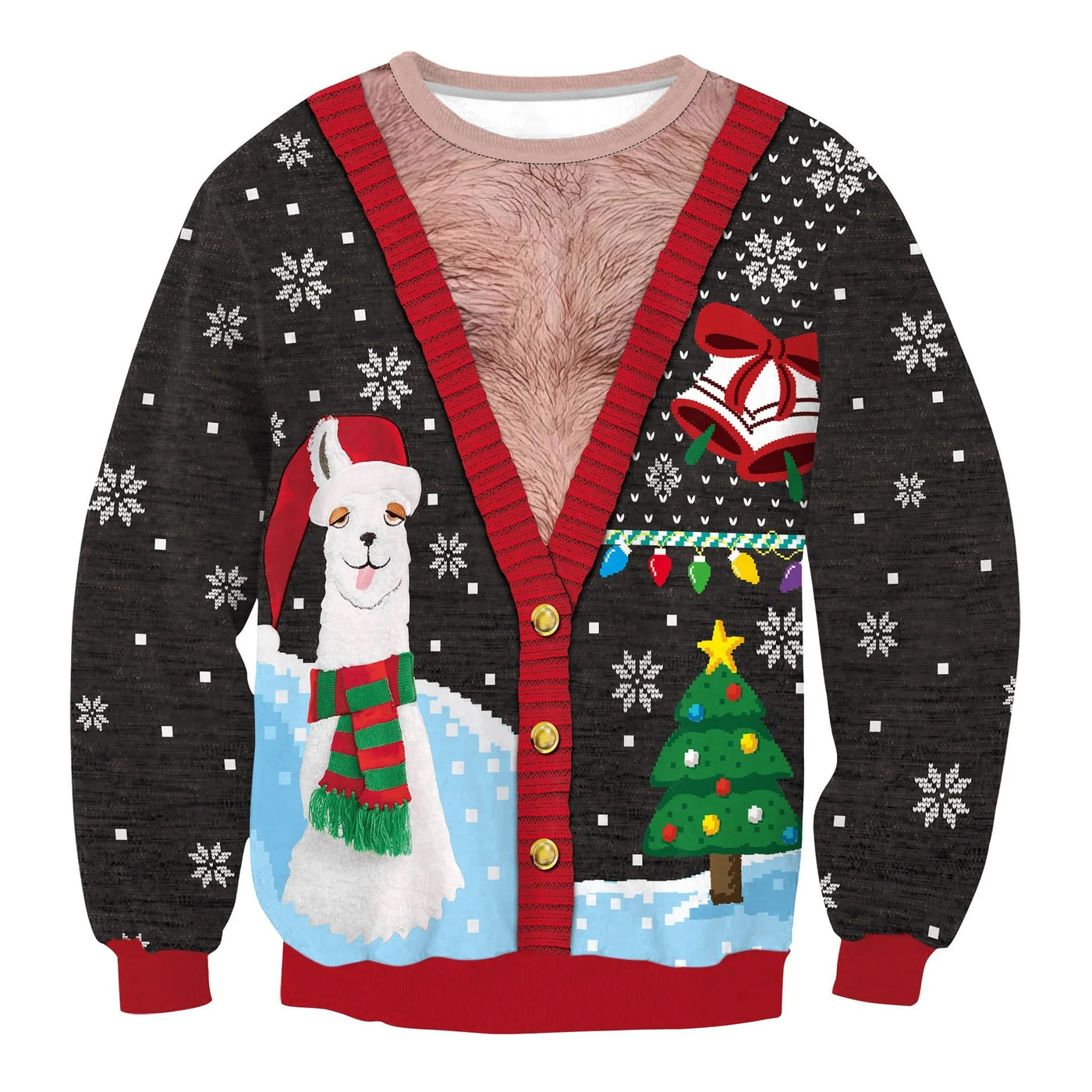 Inge - Warmer Strickpullover mit Rundhalsausschnitt und 3D-Weihnachtsmotiven für Männer und Frauen