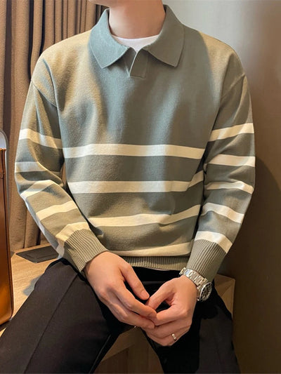 Rudi - Gestreifter Strickpullover mit Polokragen für Männer