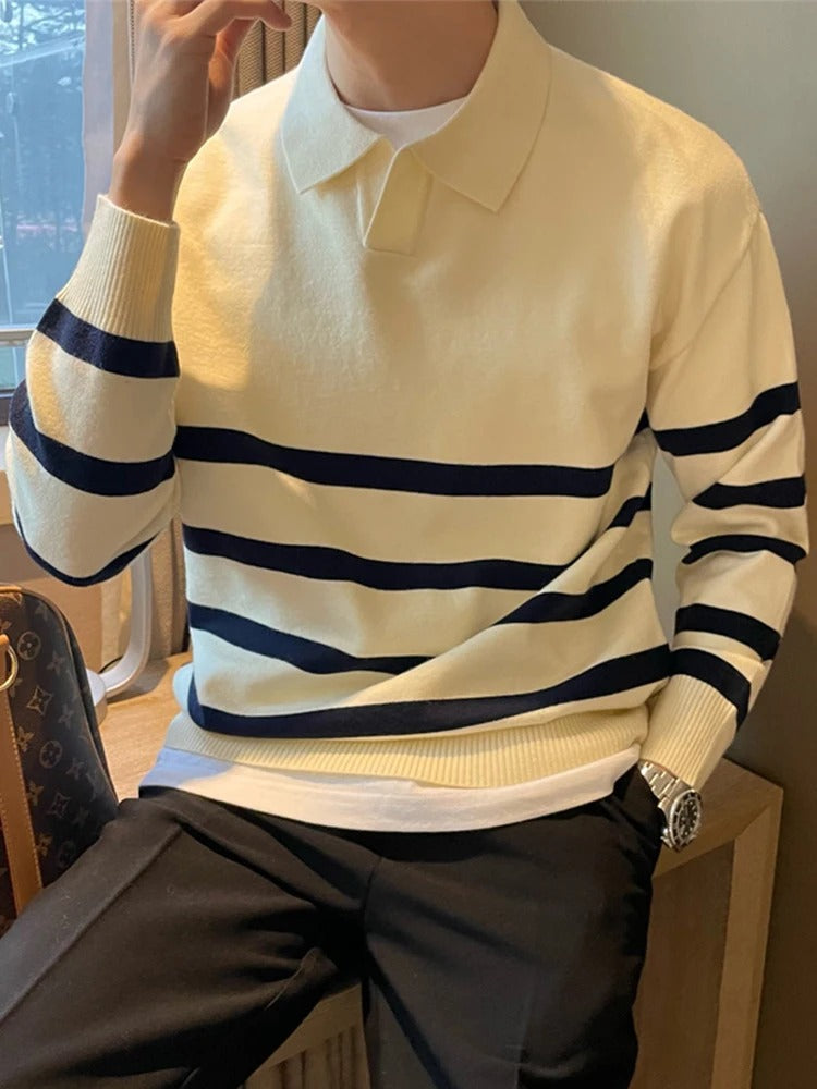 Rudi - Gestreifter Strickpullover mit Polokragen für Männer