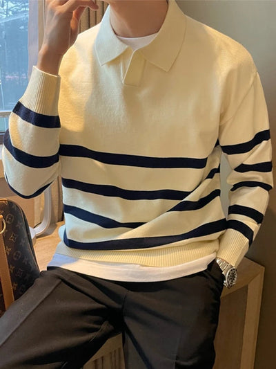 Rudi - Gestreifter Strickpullover mit Polokragen für Männer