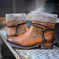 Damen Strick-Stulpen-Ankle Boots mit Schnürung in Braun