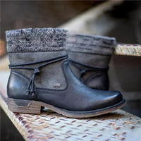 Damen Strick-Stulpen-Ankle Boots mit Schnürung in Schwarz
