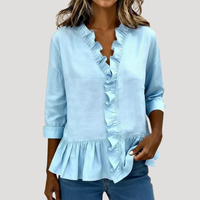 Malena | Damen Rüschen Langarm Bluse in Blau
