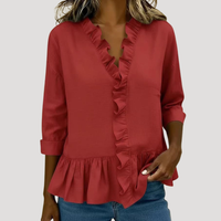 Malena | Damen Rüschen Langarm Bluse in Rot